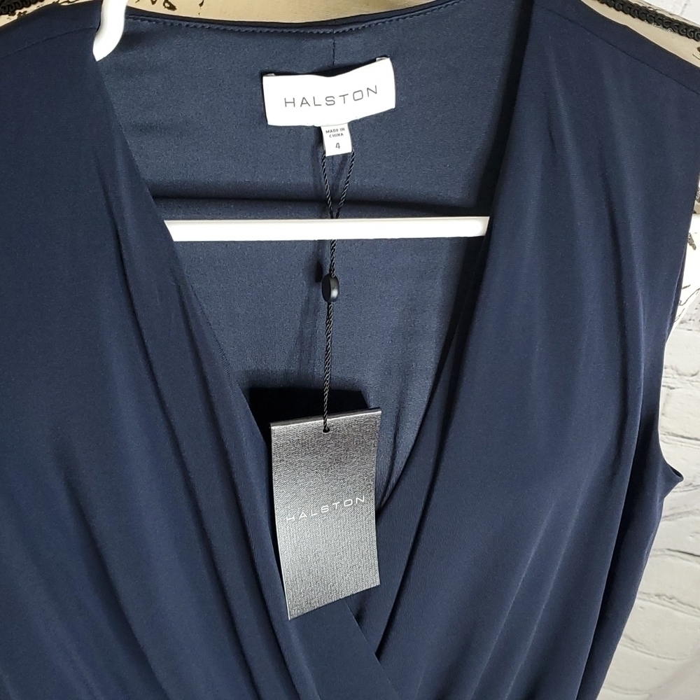 Halston Felix Matte Jersey Asymmetric Jumpsuit in Navy - Picture 5 of 9